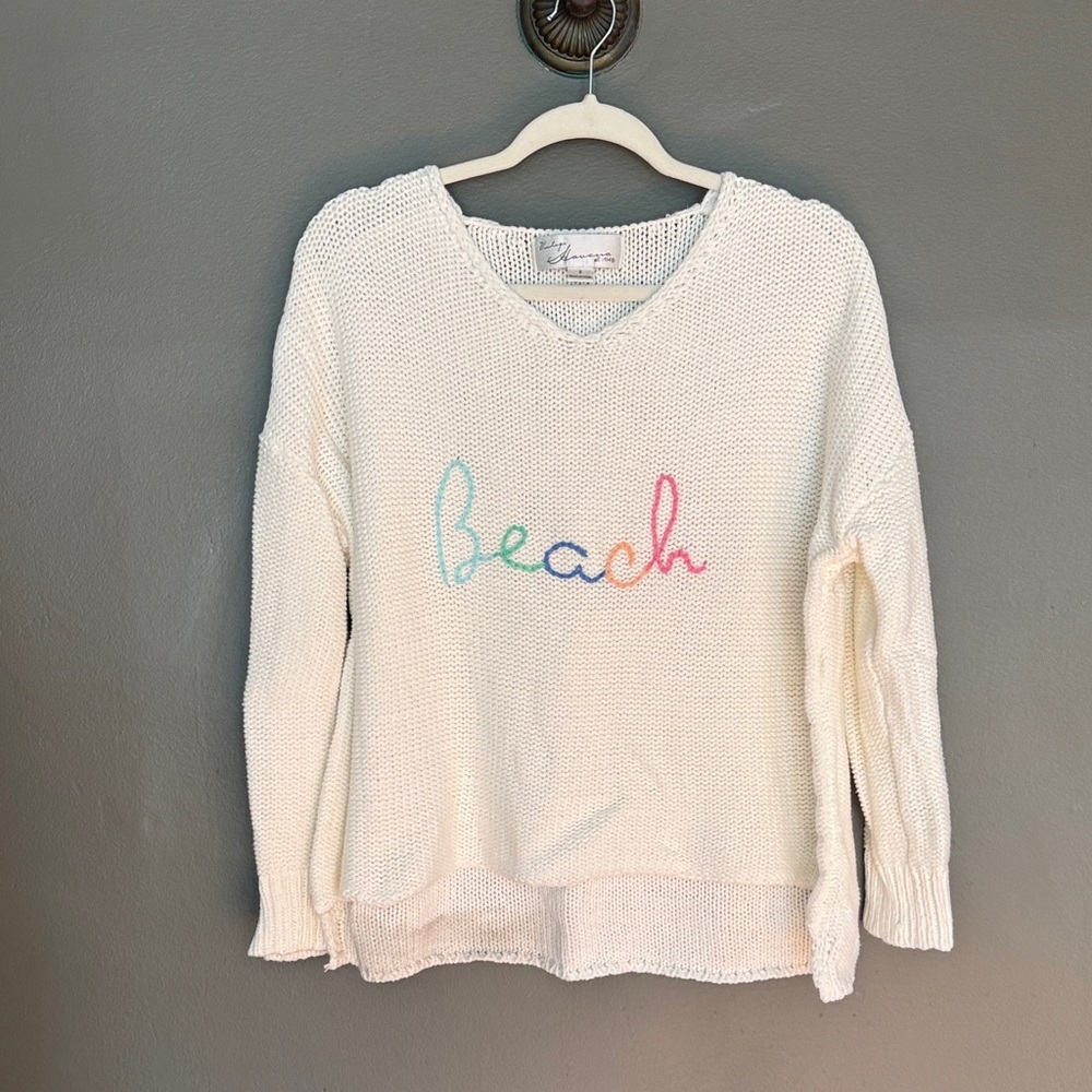 Vintage Havana Cream Sweater with Multicolor 'Beach' Embroidery